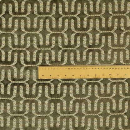 Brown Colour Geometric Maze Pattern Furnishing Velvet Upholstery Fabric JO-1342 - Roman Blinds