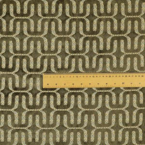 Brown Colour Geometric Maze Pattern Furnishing Velvet Upholstery Fabric JO-1342