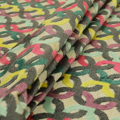 Modern Locked Pattern Cut Velvet Material Multi Coloured Grey Upholstery Fabric JO-1343