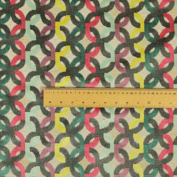 Modern Locked Pattern Cut Velvet Material Multi Coloured Grey Upholstery Fabric JO-1343 - Roman Blinds