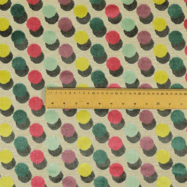 Modern Polka Dotted Pattern Cut Velvet Material Multi Coloured Grey Upholstery Fabric JO-1344 - Roman Blinds