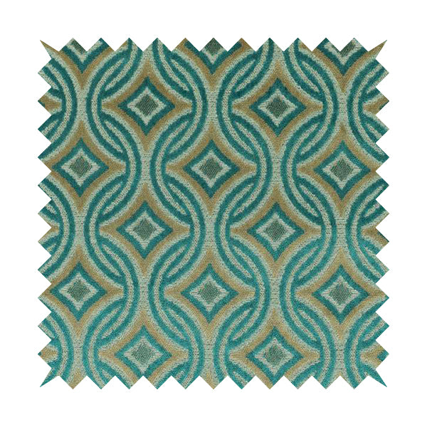 Circular Modern Pattern Cut Velvet Material Brown Teal Colour Upholstery Fabric JO-1345 - Roman Blinds