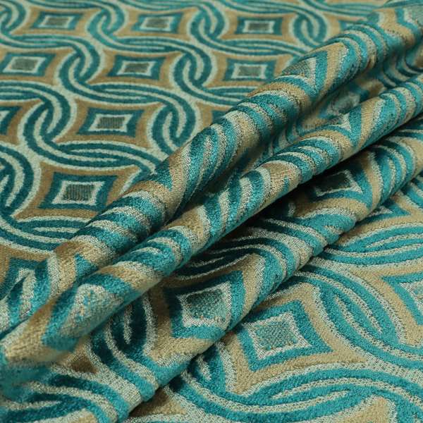 Circular Modern Pattern Cut Velvet Material Brown Teal Colour Upholstery Fabric JO-1345 - Roman Blinds