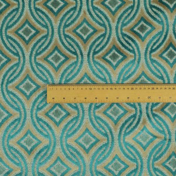 Circular Modern Pattern Cut Velvet Material Brown Teal Colour Upholstery Fabric JO-1345 - Roman Blinds