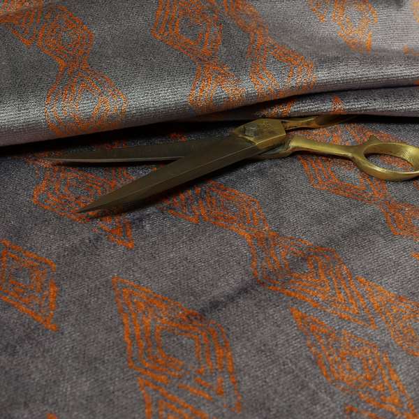 Tribal Symbol Pattern Velvet Purple Violet With Orange Colour Upholstery Fabric JO-1347 - Made To Measure Curtains