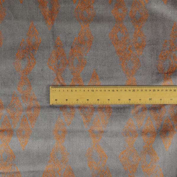 Tribal Symbol Pattern Velvet Purple Violet With Orange Colour Upholstery Fabric JO-1347 - Made To Measure Curtains