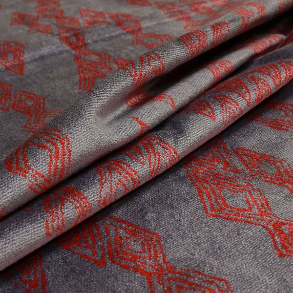 Tribal Symbol Pattern Velvet Purple Violet With Red Colour Upholstery Fabric JO-1348 - Made To Measure Curtains