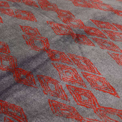 Tribal Symbol Pattern Velvet Purple Violet With Red Colour Upholstery Fabric JO-1348 - Made To Measure Curtains