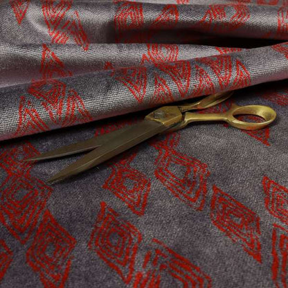 Tribal Symbol Pattern Velvet Purple Violet With Red Colour Upholstery Fabric JO-1348 - Made To Measure Curtains