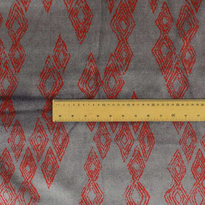 Tribal Symbol Pattern Velvet Purple Violet With Red Colour Upholstery Fabric JO-1348 - Roman Blinds