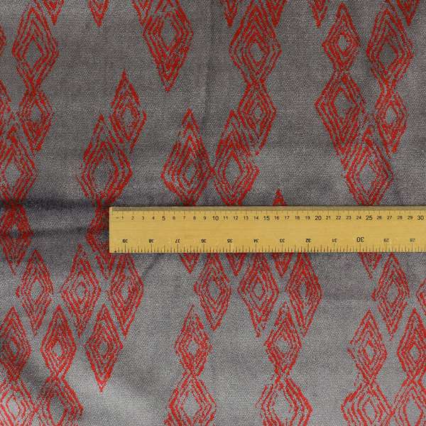 Tribal Symbol Pattern Velvet Purple Violet With Red Colour Upholstery Fabric JO-1348 - Made To Measure Curtains