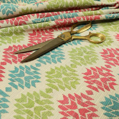 Traditional Geometric Pattern In Green Pink Blue Colour Soft Upholstery Fabric JO-1349 - Roman Blinds