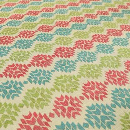 Traditional Geometric Pattern In Green Pink Blue Colour Soft Upholstery Fabric JO-1349