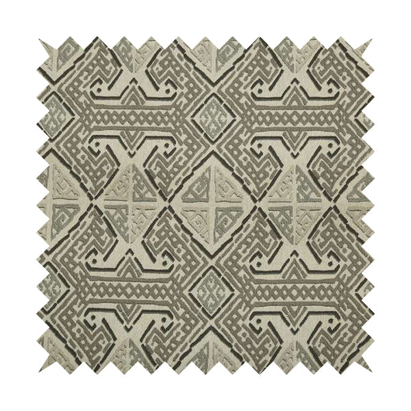 Kilim Aztec Design Fabric In Grey Beige Woven Soft Chenille Furnishing Fabric JO-135 - Handmade Cushions