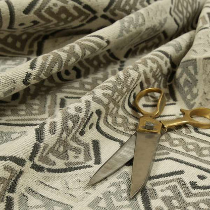 Kilim Aztec Design Fabric In Grey Beige Woven Soft Chenille Furnishing Fabric JO-135 - Roman Blinds