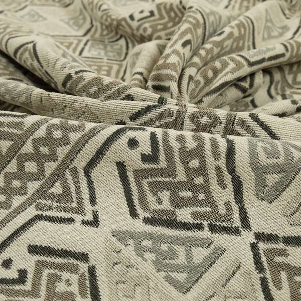 Kilim Aztec Design Fabric In Grey Beige Woven Soft Chenille Furnishing Fabric JO-135 - Made To Measure Curtains