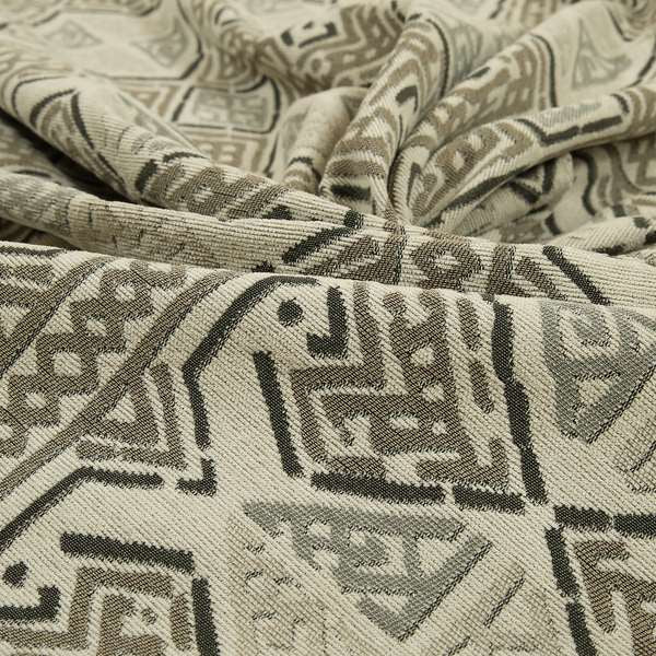 Kilim Aztec Design Fabric In Grey Beige Woven Soft Chenille Furnishing Fabric JO-135