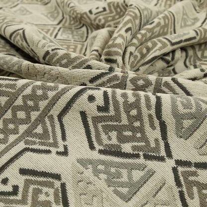 Kilim Aztec Design Fabric In Grey Beige Woven Soft Chenille Furnishing Fabric JO-135