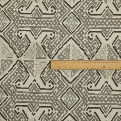 Kilim Aztec Design Fabric In Grey Beige Woven Soft Chenille Furnishing Fabric JO-135 - Roman Blinds