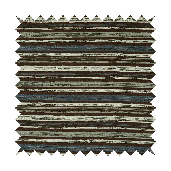 Striped Pattern In Brown Blue Grey Colours Chenille Material Upholstery Fabric JO-1350 - Roman Blinds