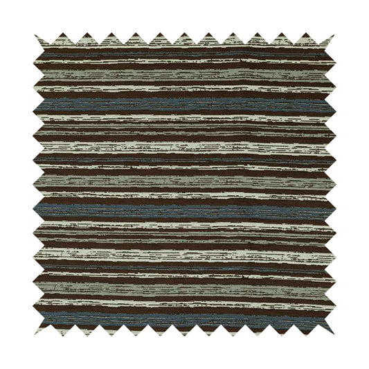 Striped Pattern In Brown Blue Grey Colours Chenille Material Upholstery Fabric JO-1350