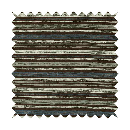 Striped Pattern In Brown Blue Grey Colours Chenille Material Upholstery Fabric JO-1350 - Made To Measure Curtains