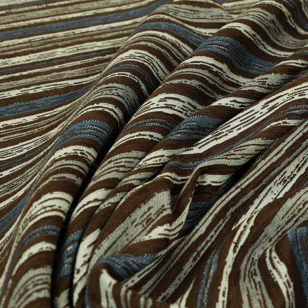 Striped Pattern In Brown Blue Grey Colours Chenille Material Upholstery Fabric JO-1350 - Handmade Cushions