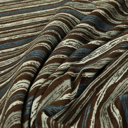 Striped Pattern In Brown Blue Grey Colours Chenille Material Upholstery Fabric JO-1350 - Made To Measure Curtains