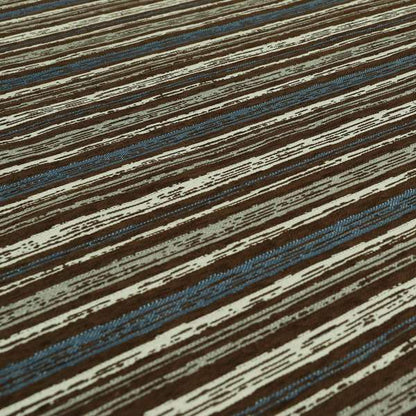 Striped Pattern In Brown Blue Grey Colours Chenille Material Upholstery Fabric JO-1350 - Made To Measure Curtains