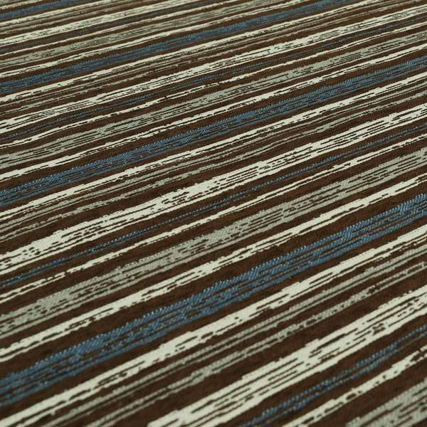 Striped Pattern In Brown Blue Grey Colours Chenille Material Upholstery Fabric JO-1350