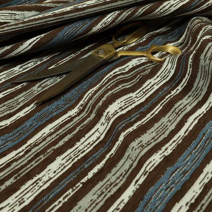 Striped Pattern In Brown Blue Grey Colours Chenille Material Upholstery Fabric JO-1350 - Made To Measure Curtains