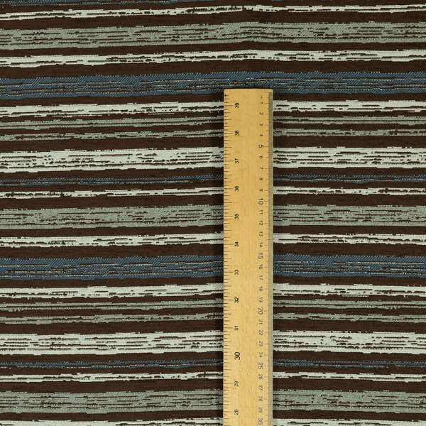 Striped Pattern In Brown Blue Grey Colours Chenille Material Upholstery Fabric JO-1350 - Handmade Cushions