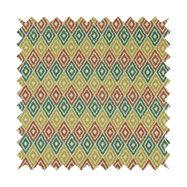 Diamond Geometric Pattern In Blue Pink Yellow Colour Soft Upholstery Fabric JO-1351 - Roman Blinds