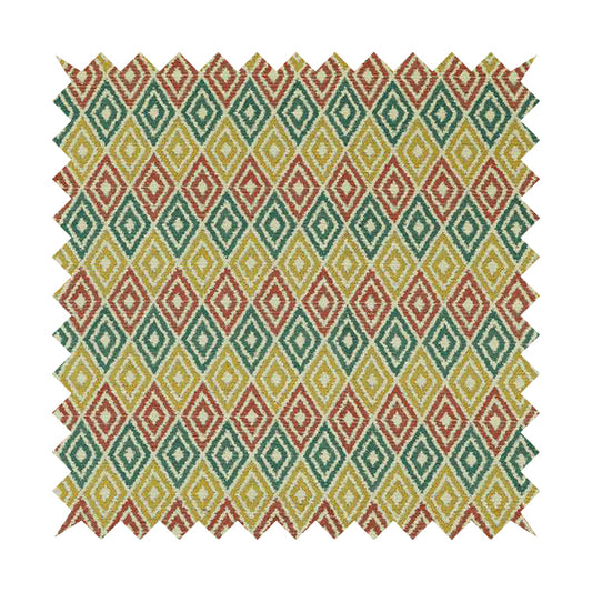Diamond Geometric Pattern In Blue Pink Yellow Colour Soft Upholstery Fabric JO-1351