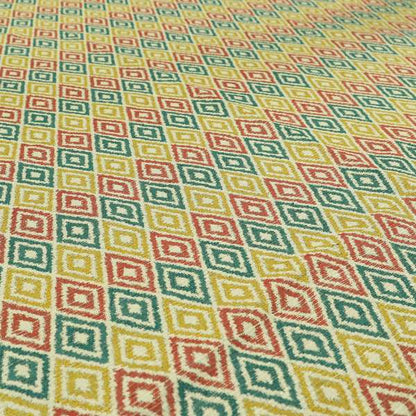 Diamond Geometric Pattern In Blue Pink Yellow Colour Soft Upholstery Fabric JO-1351