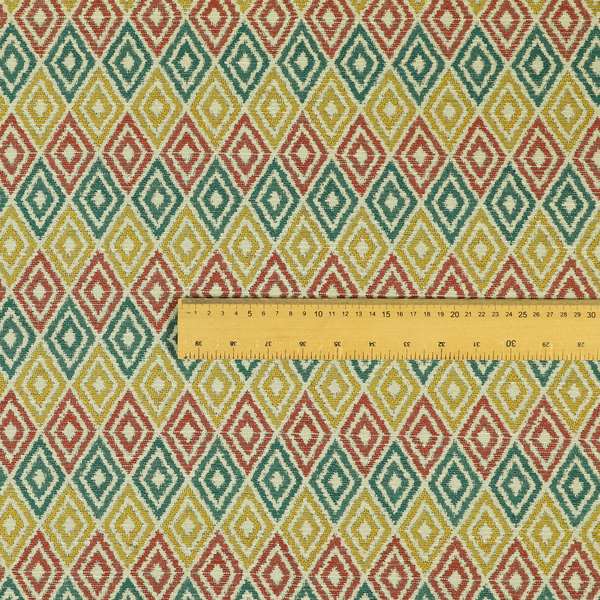 Diamond Geometric Pattern In Blue Pink Yellow Colour Soft Upholstery Fabric JO-1351 - Roman Blinds