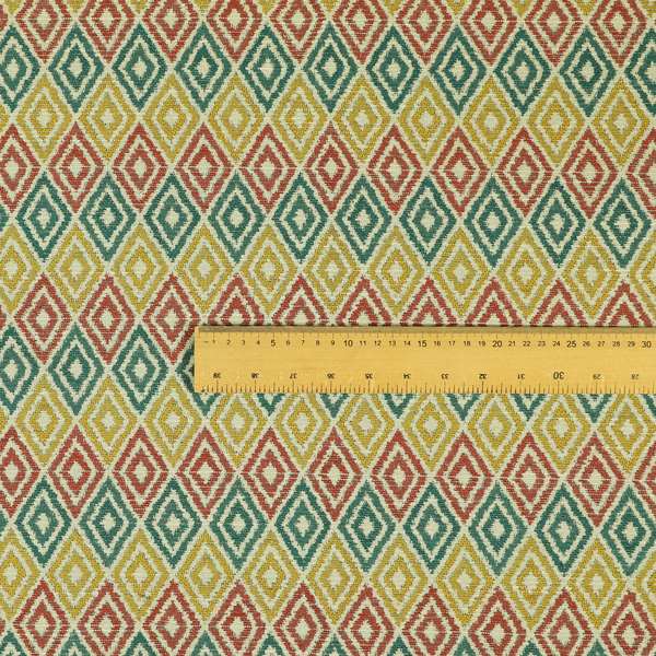 Diamond Geometric Pattern In Blue Pink Yellow Colour Soft Upholstery Fabric JO-1351