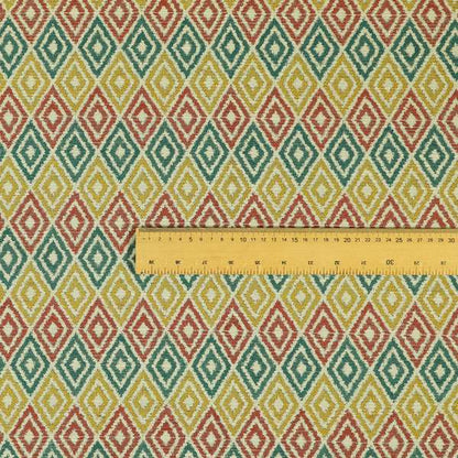 Diamond Geometric Pattern In Blue Pink Yellow Colour Soft Upholstery Fabric JO-1351