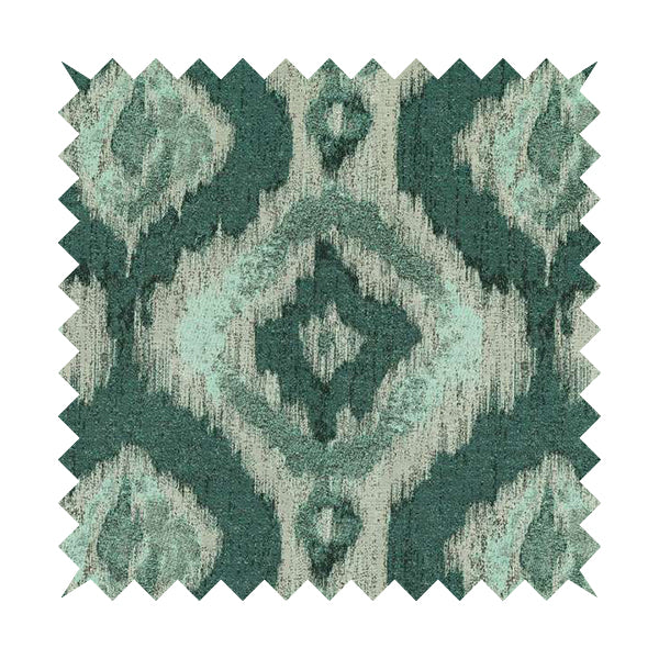 Large Design Kilim Inspired Pattern In Blue Teal Colour With Silver Shine Upholstery Fabric JO-1352 - Made To Measure Curtains