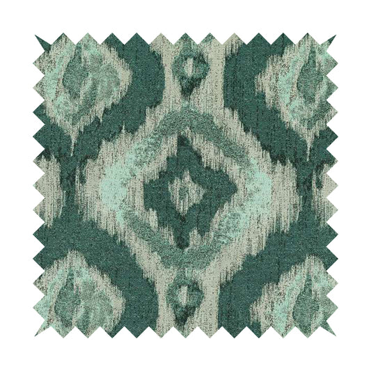 Large Design Kilim Inspired Pattern In Blue Teal Colour With Silver Shine Upholstery Fabric JO-1352