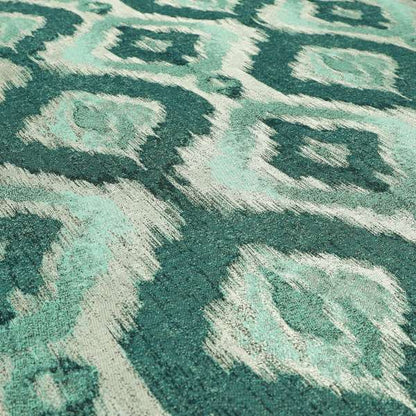 Large Design Kilim Inspired Pattern In Blue Teal Colour With Silver Shine Upholstery Fabric JO-1352 - Made To Measure Curtains