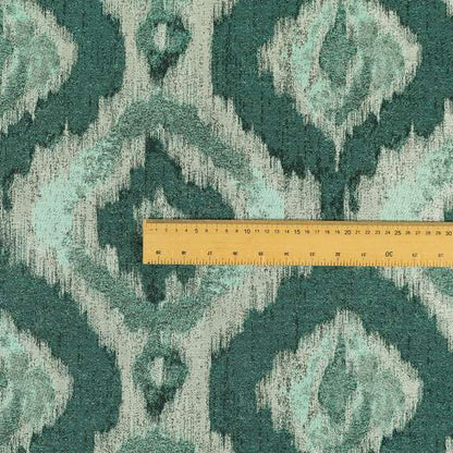 Large Design Kilim Inspired Pattern In Blue Teal Colour With Silver Shine Upholstery Fabric JO-1352