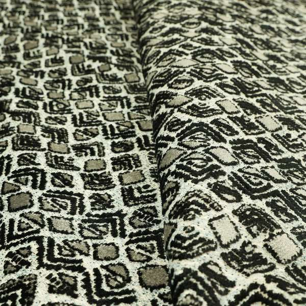 Black Grey Colour Small Geometric Pattern Cut Velvet Material Upholstery Fabric JO-1355 - Roman Blinds