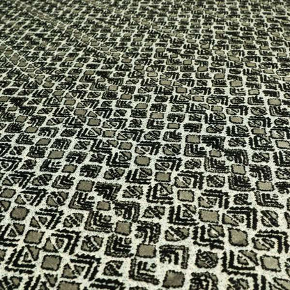 Black Grey Colour Small Geometric Pattern Cut Velvet Material Upholstery Fabric JO-1355 - Roman Blinds