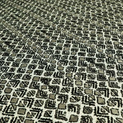 Black Grey Colour Small Geometric Pattern Cut Velvet Material Upholstery Fabric JO-1355