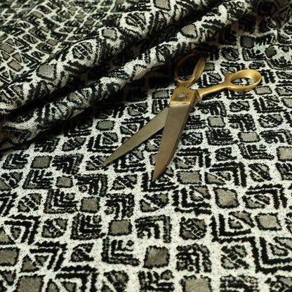 Black Grey Colour Small Geometric Pattern Cut Velvet Material Upholstery Fabric JO-1355 - Roman Blinds