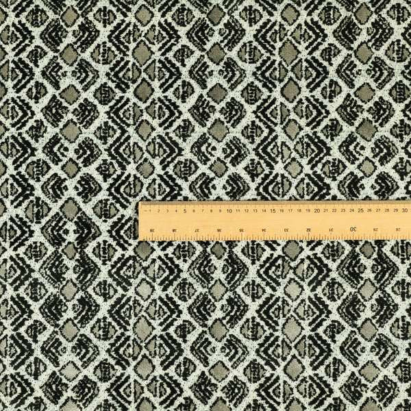 Black Grey Colour Small Geometric Pattern Cut Velvet Material Upholstery Fabric JO-1355 - Roman Blinds