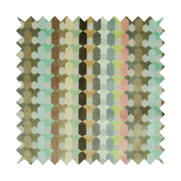 Modern Geometric Pattern In Pastel Coloured Pink Brown Colours Soft Velvet Upholstery Fabric JO-1359 - Roman Blinds