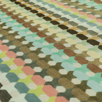 Modern Geometric Pattern In Pastel Coloured Pink Brown Colours Soft Velvet Upholstery Fabric JO-1359