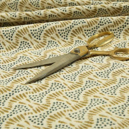 Blue Yellow Cream Balanced Geometric Pattern Soft Chenille Upholstery Fabric JO-136